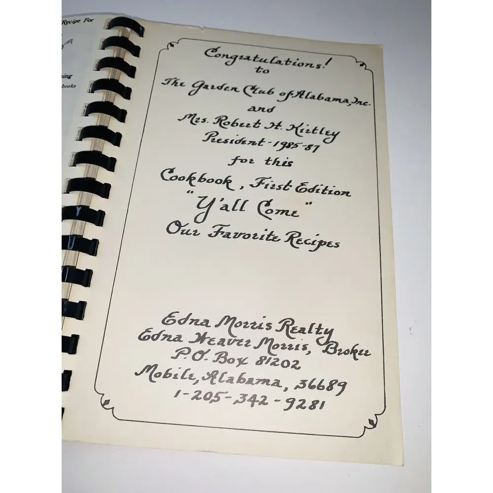 Y'all Come Garden Club of Alabama Cookbook 1st Edition 1986 8.5